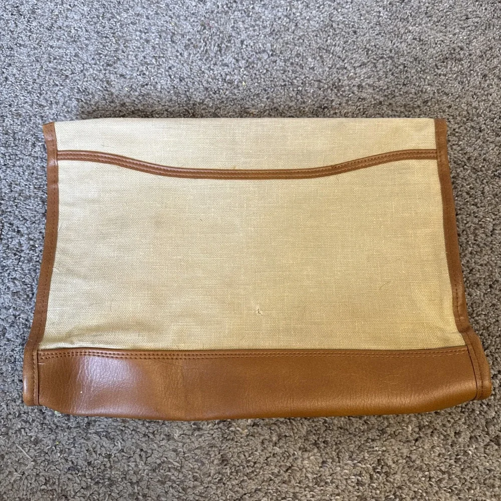 Vintage Charles Revson Attache Briefcase‎ by Ultima II Beige Brown Woven Canvas